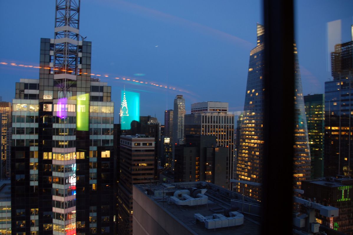 New York City Times Square 11L View To Southeast, 1540 Broadway, Chrysler Building, Bank of America Tower After Sunset From The Marriott Hotel View Rooftop Restaurant